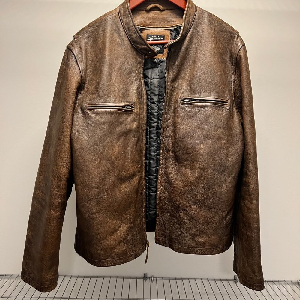J.Crew “Stockton Racer” Leather Jacket (Brown), L – Like New